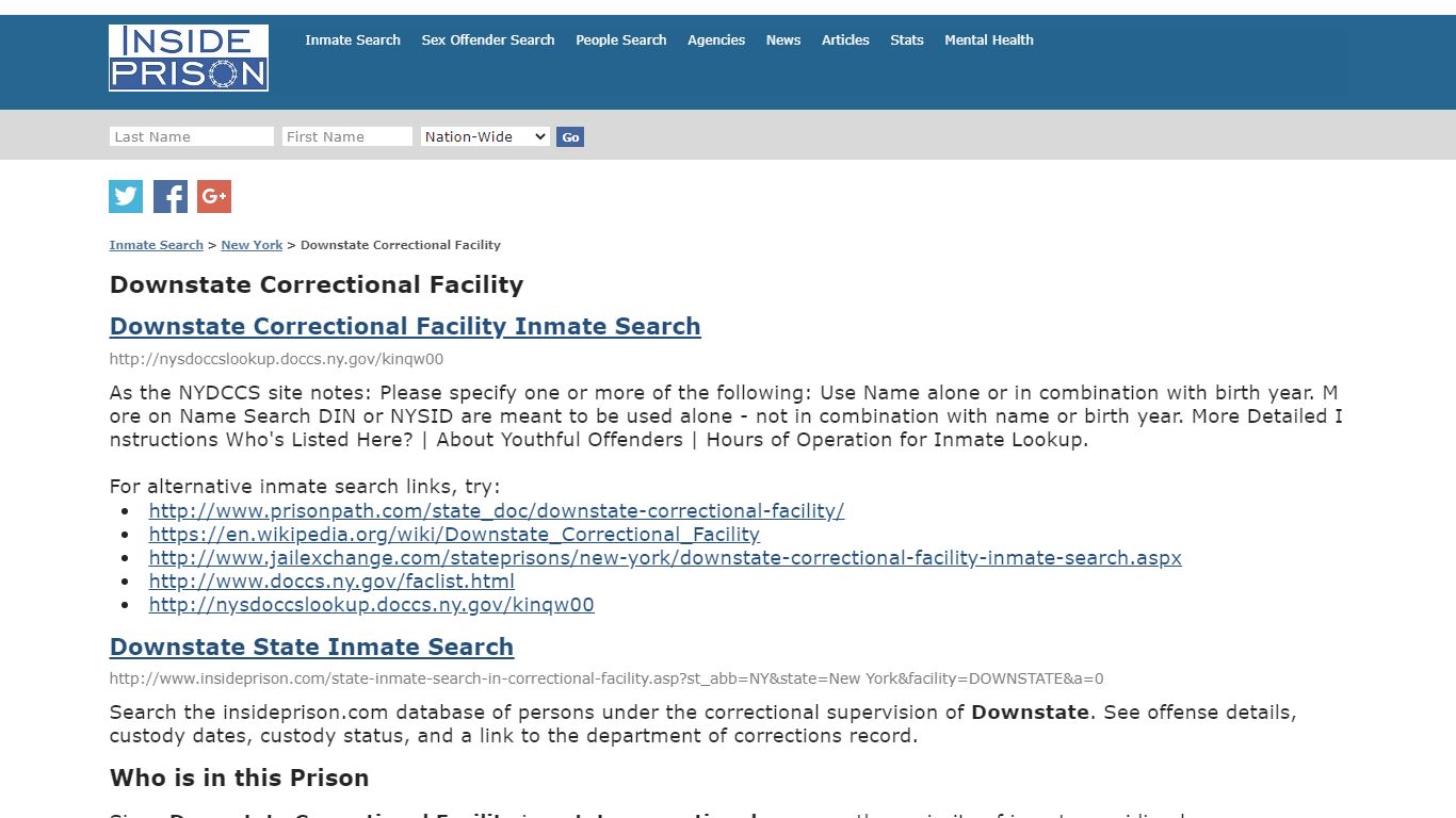 Downstate Correctional Facility - New York - Inmate Search