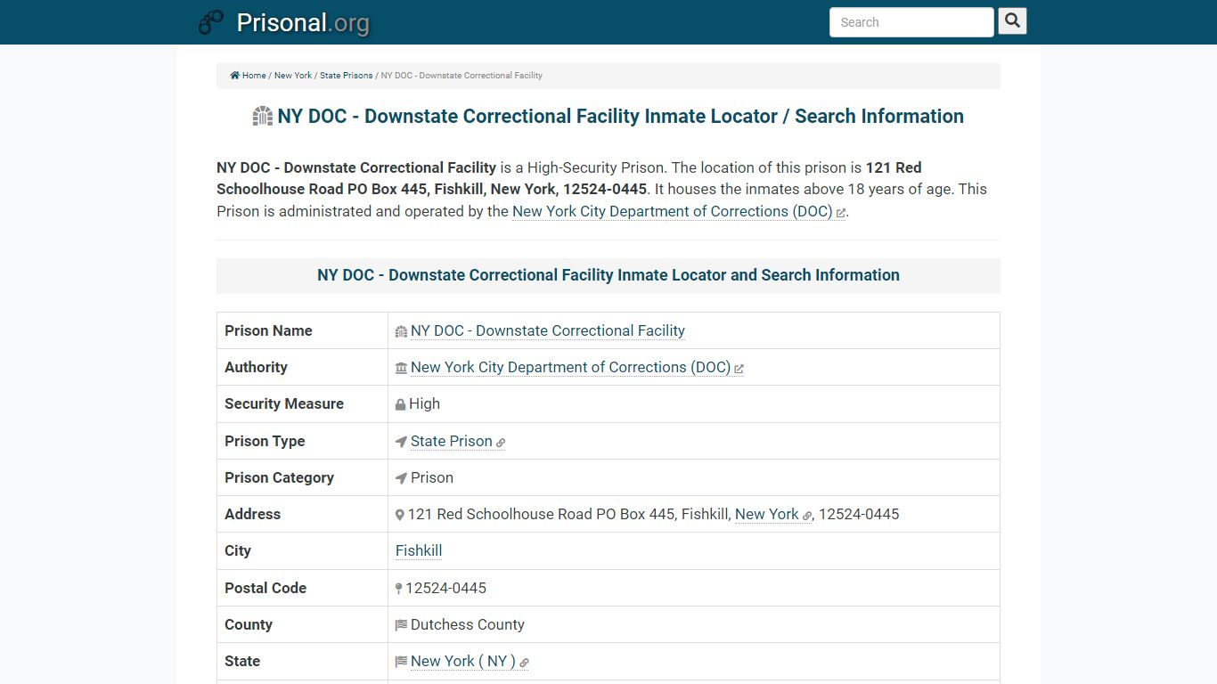 NY DOC - Downstate Correctional Facility-Inmate Locator ...